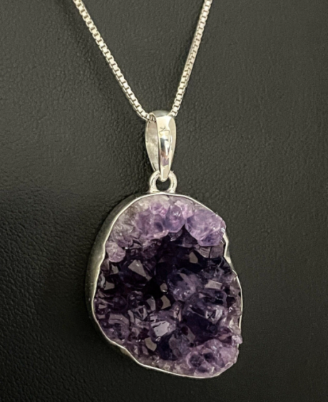 Druse Crystal Pendant on Silver Chain
