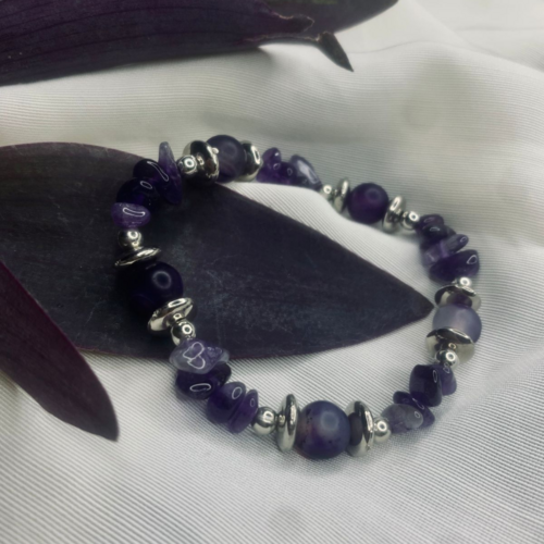 Purple Agate Chip Bracelet with Silver Spacers,Bohemian style bracelet