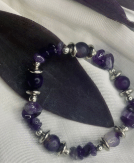 Purple Agate Chip Bracelet with Silver Spacers,Bohemian style bracelet