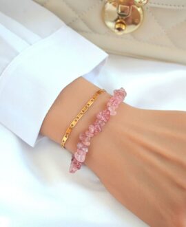 Strawberry Quartz & 24 Karats Double-Layered Bracelet