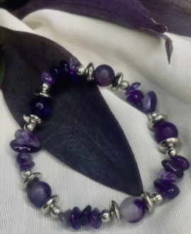 Purple Agate Chip Bracelet with Silver Spacers,Bohemian style bracelet