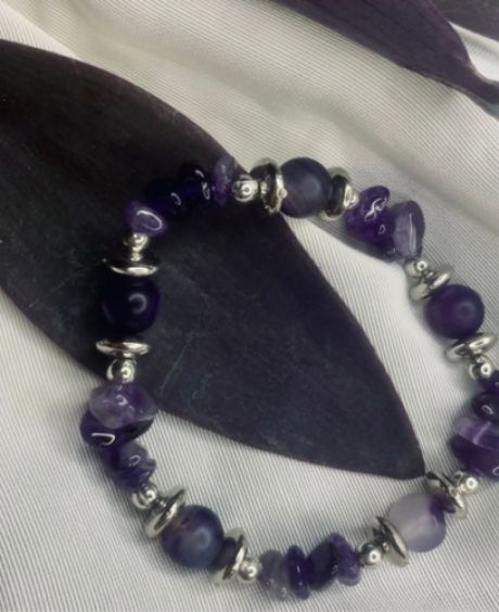 Purple Agate Chip Bracelet with Silver Spacers,Bohemian style bracelet