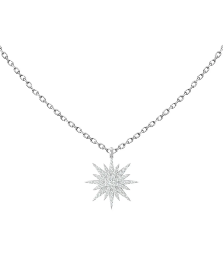 925 Sterling Silver Sun Pendant Necklace with White Zircon Stone