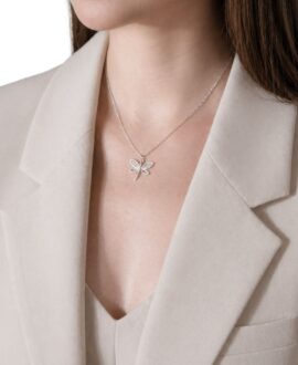 925 Sterling Silver Minimal Dragonfly Necklace with White Zircon Stone