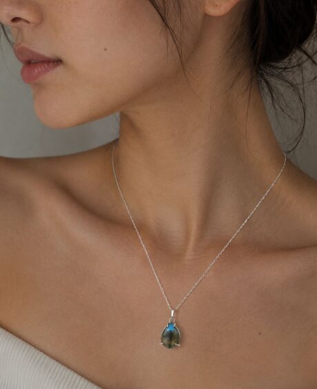 Labradorite Teardrop Pendant Sterling Silver Necklace